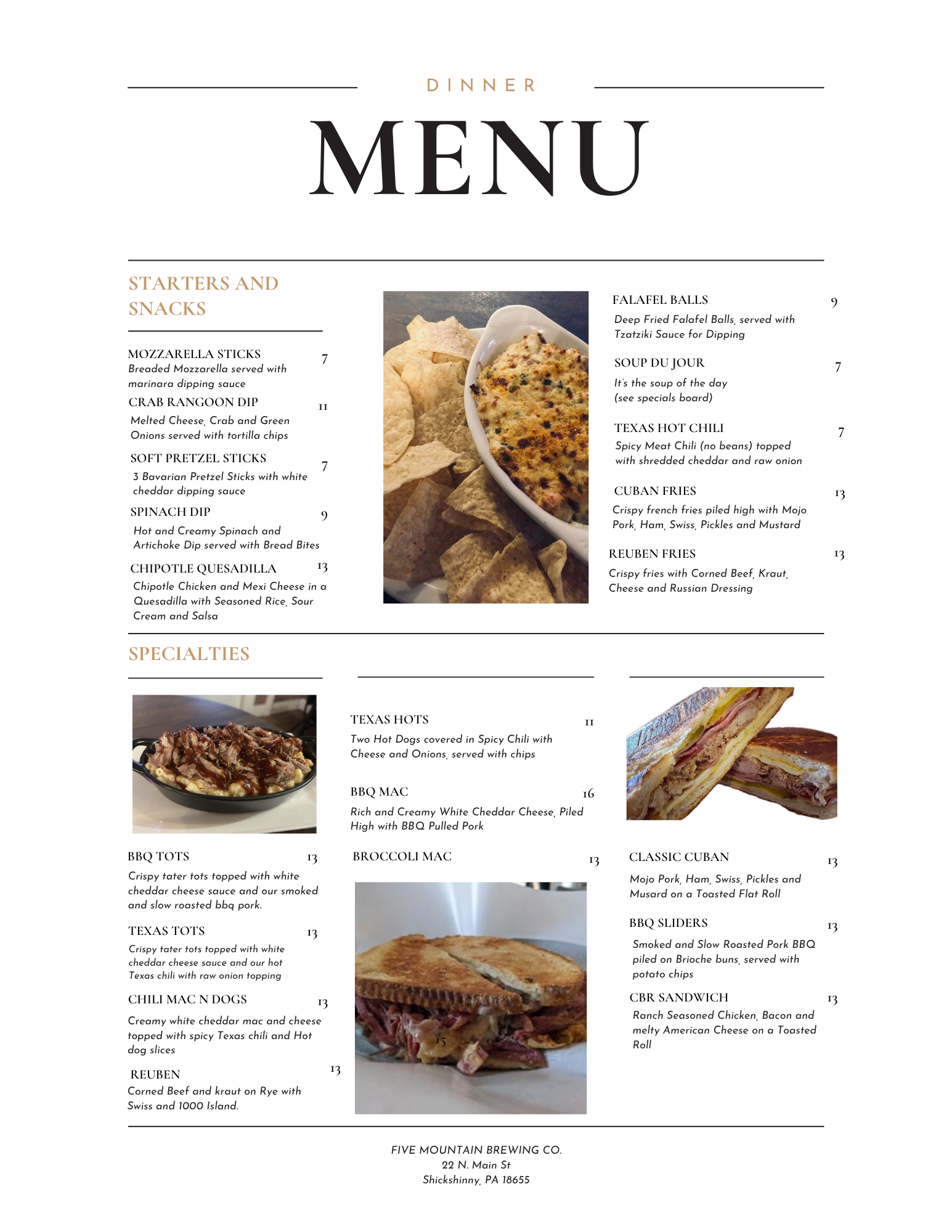 Menu — Five Mountain Brewing Company